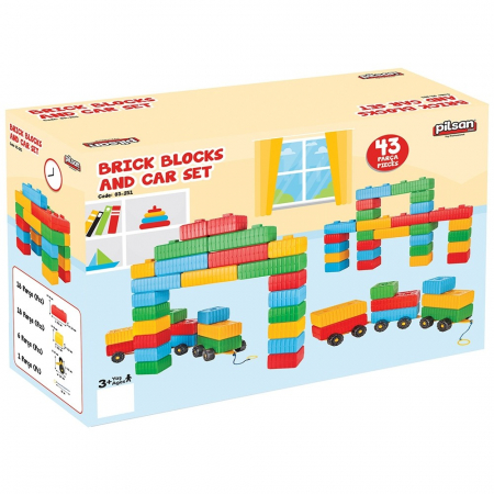 Jucarii - Jucarie Pilsan Cuburi de construit Brick Blocks and Car Set 43 piese