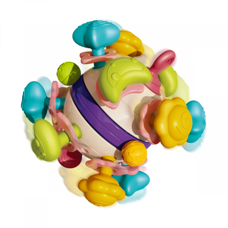 Centre de activitati - Jucarie senzoriala inele gingivale, dezvoltare abilitati motorii bebelus, Minge Stele, Babyono