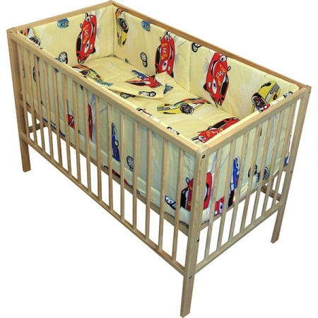 Pentru bebe - Lenjerie patut Hubners Masinute 5 piese crem