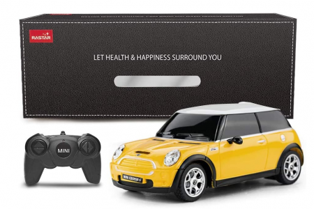 Jucarii - Masina Cu Telecomanda Mini Cooper Galbena Cu Scara 1 La 24