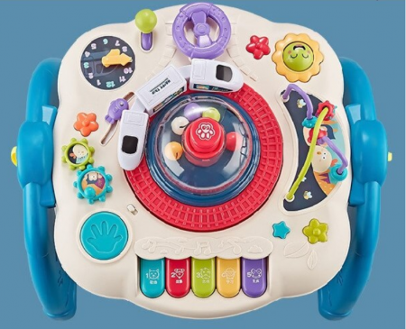 Masuta interactiva, muzicala, 2 in 1, cu 2 fete, centru de activitati pentru copii, pian, volan, labirint, ceas, trenulet si fata cu masa pentru LEGO si 30 piese [3]