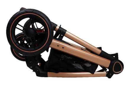 Carucior 2 in 1, Suspensie dubla pe roata, Geanta inclusa, strangere compacta, Belecoo, kaki [9]