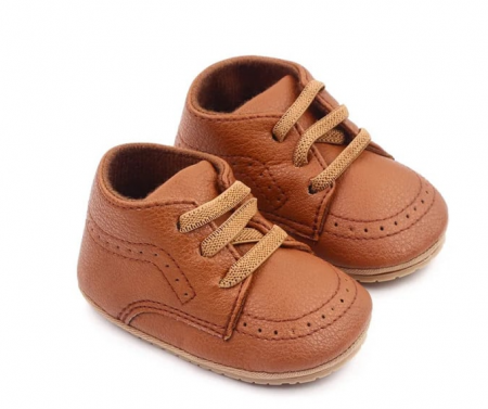 Bebe - Pantofi maro, pentru bebelusi, cu siret, tip ghetuta