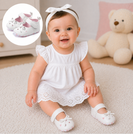 Incaltaminte pt primii pasi - Pantofiori albi cu inimioare