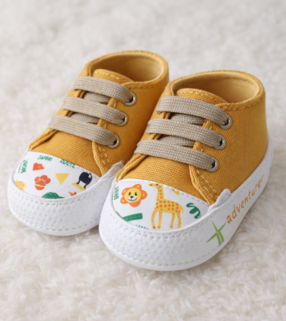Baietei - Pantofiori copii, din panza, tip basket, mustar