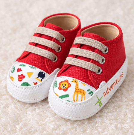 Baietei - Pantofiori copii, din panza, tip basket, Rosu