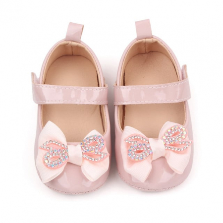 Pantofiori cu fundita cu strasuri, roz, din lac [1]