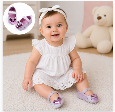 Incaltaminte - Pantofiori Mov, talpa antiderapanta, cu inimioara