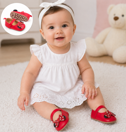 Incaltaminte - Pantofiori tip Minnie, talpa antiderapanta, rosii