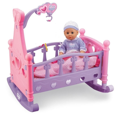 Papusi, plusuri, zane si figurine - Papusa cu patut balansoar,60cm