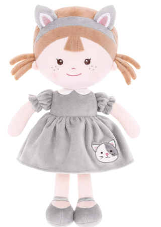 Papusi, plusuri, zane si figurine - Papusa din plus, cu rochita model pisicuta