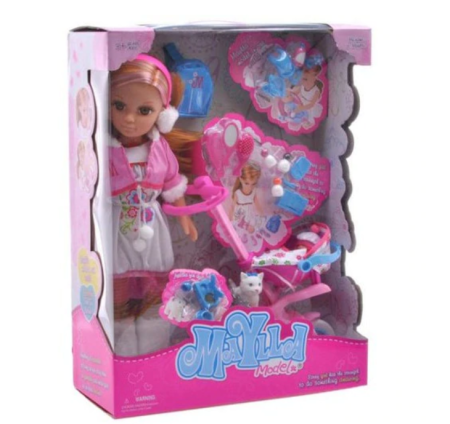 Papusi, plusuri, zane si figurine - Papusa set Maylla cu bebelus, carucior si accesorii