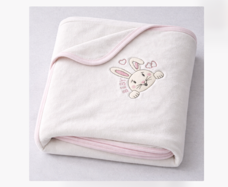 Păturele - Pătură din bumbac pieptănat, 85x75 cm, Model Iepurasi