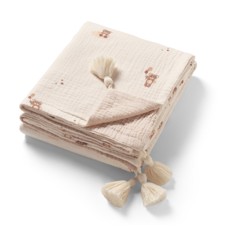 Haine bebe baietei - Patura muselina premium pentru bebelusi, bumbac natural 4 straturi, model delicat, crem, Babyono