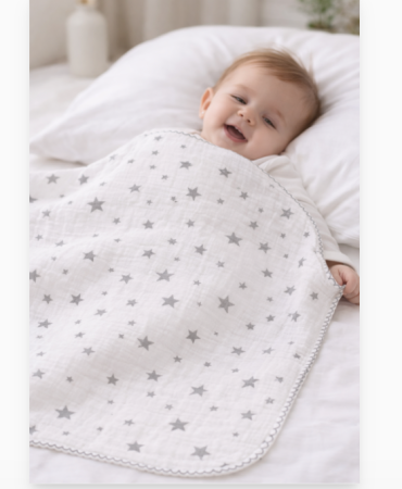 Păturele - Păturica muselină pentru bebeluși, model stelute