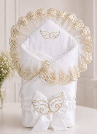 Păturele - Paturica tip port bebe, Colectia Lux Angel, Alba