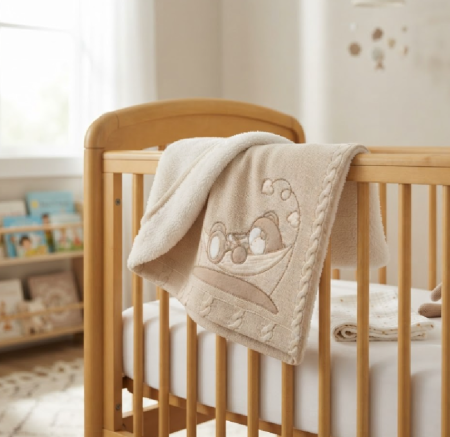 Haine bebe baietei - Păturică Tricotată pentru Bebeluși, cu Blăniță – Eleganță, Căldură și Confort Premium, Bej