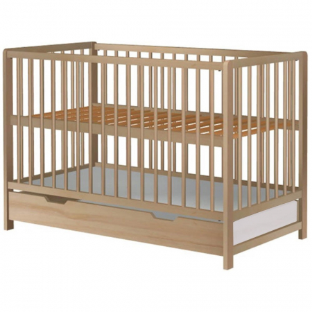 Patut bebe - Patut copii din lemn Hubners Dominic 120x60 cm natur cu sertar