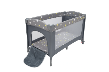 Patut bebe, 2 niveluri, cu laterala culisanta, baldachin cu suport inclus, masuta de infasat, gri [4]