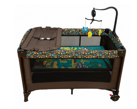 Patut bebe, 2 niveluri, cu laterala culisanta, baldachin cu suport inclus, masuta de infasat, multicolor [2]