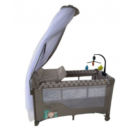 Patut bebelusi, L-Sun, cu laterala culisanta, pliabil, include masa de infasat, cu baldachin si jucarie carusel [3]