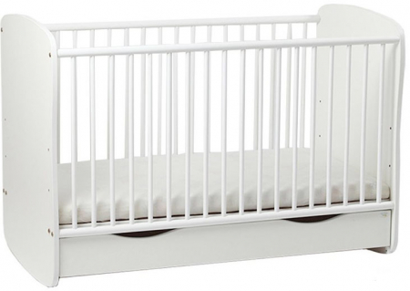 Patut din lemn - PATUT CLASIC CU SERTAR SI LEGANARE ALB