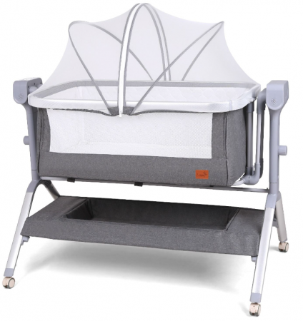 Patut bebe - Patut copii, 3 in 1, transformabil in balansoar, Co-Sleeper, 5 trepte de inaltime, Carusel muzical inclus, Anticolici, Forma anatomica