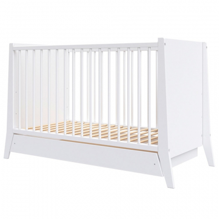 Patut din lemn - Patut copii din lemn Hubners Cosmo 120x60 cm alb cu sertar