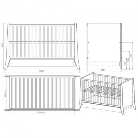 Patut copii din lemn Hubners Cosmo 120x60 cm alb cu sertar [2]