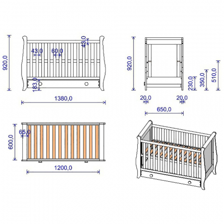 Patut copii din lemn Hubners Mira 120x60 cm alb cu sertar [3]