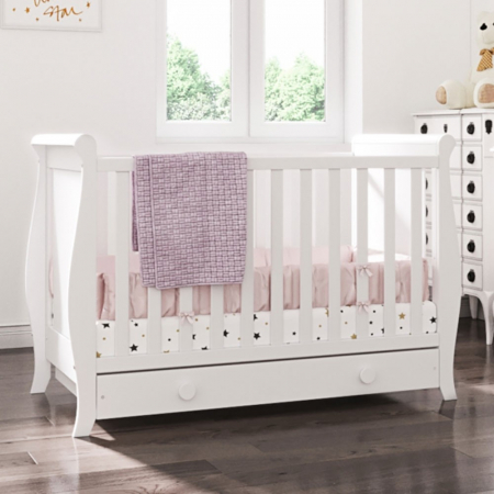 Patut copii din lemn Hubners Mira 120x60 cm alb cu sertar [2]
