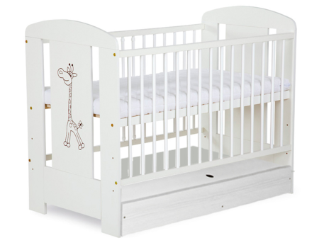 Pentru bebe - Patut copii lemn Cu Sertar SAFARI GIRAFFE Alb