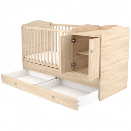 Patut copii transformabil din lemn cu 2 sertare Hubners Eva Maxi Kombi 120x70 cm natur [1]