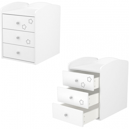 Patut copii transformabil din lemn cu 4 sertare Hubners Matei Kombi 120x60 cm alb cu stelute [3]