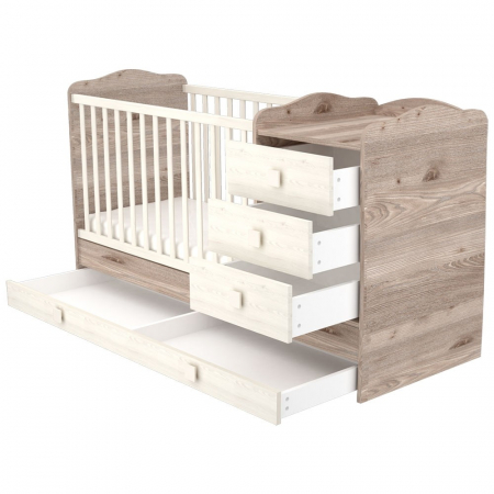 Patut copii transformabil din lemn cu 4 sertare Hubners Sofia Kombi 120x60 cm crem nisip [1]