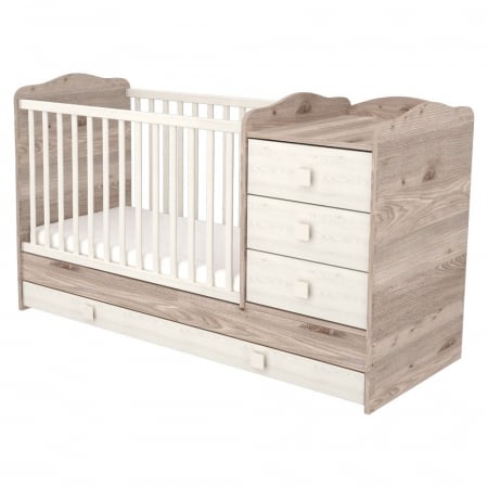 Patut din lemn - Patut copii transformabil din lemn cu 4 sertare Hubners Sofia Kombi 120x60 cm crem nisip