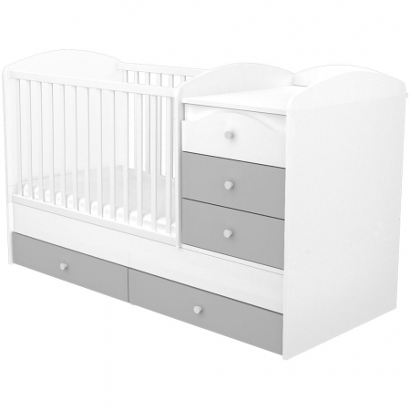 Patut din lemn - Patut copii transformabil din lemn cu 5 sertare Hubners Patrik Maxi Kombi 120x70 cm alb grafit