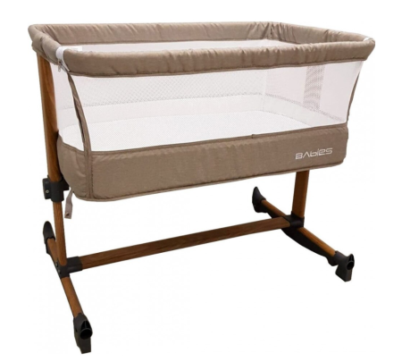 La somn - Patut copii transformabil in balansoar bebe,Co-Sleeper ,dimensiuni 84X78X50 cm, 7 trepte de inaltime, saltea inclusa,Bej