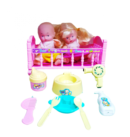 Papusi, plusuri, zane si figurine - Patut cu bebe cu accesorii