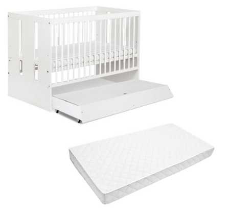 Pentru bebe - Patut cu sertar KLUPs Paula Alb + Saltea 12 MyKids Confort II