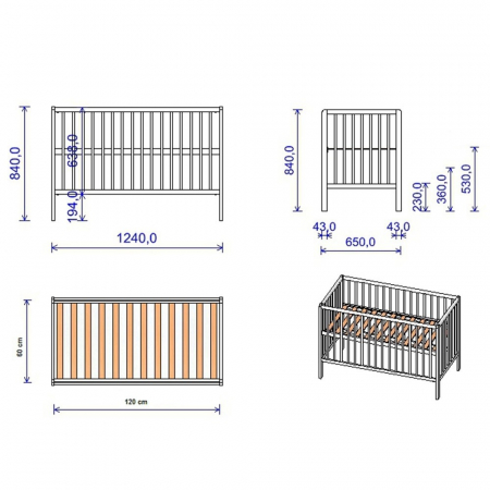 Patut copii din lemn HBN Dominic 120x60 cm alb cu sertar [1]