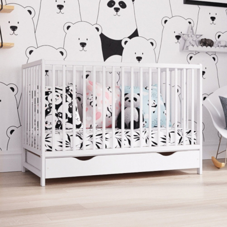 Patut copii din lemn HBN Dominic 120x60 cm alb cu sertar [2]