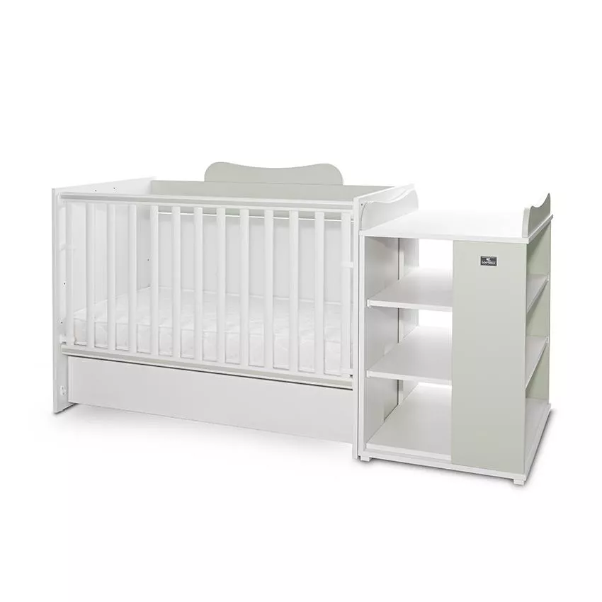 Patut din lemn - Patut modular multifunctional, 5 confirgurari diferite, 190 x 72 cm, Multi, White Milky Green