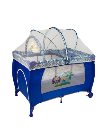 Patut bebe - Patut pliabil, 2 in 1, 120x60cm, 2 nivele, albastru