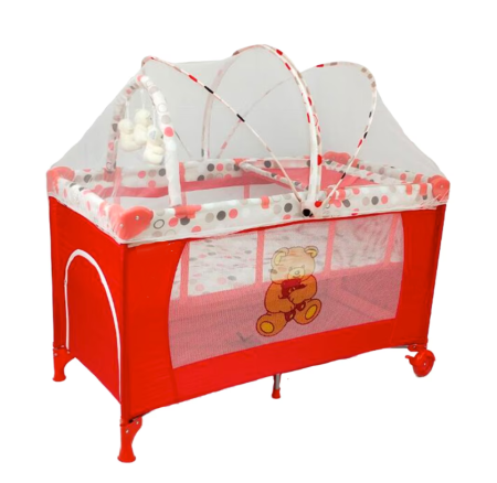 Patut bebe - Patut pliabil, 2 in 1, 120x60cm, 2 nivele, Rosu