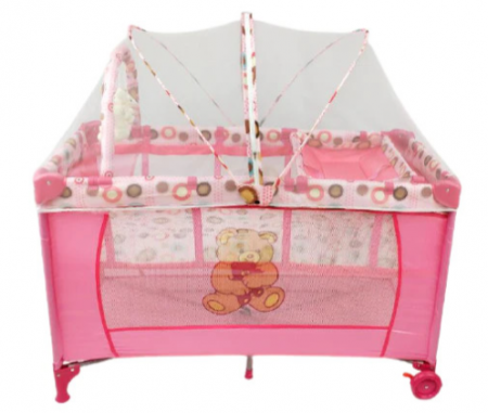 Patut pliabil, 2 in 1, 120x60cm, 2 nivele, roz [1]