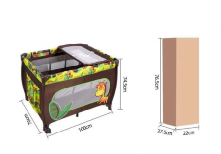 Patut pliabil, cu 2 nivele, masa de infasat si sac colector, bej verde [4]