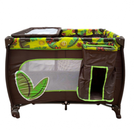 Patut bebe - Patut pliabil, cu 2 nivele, masa de infasat si sac colector, bej verde