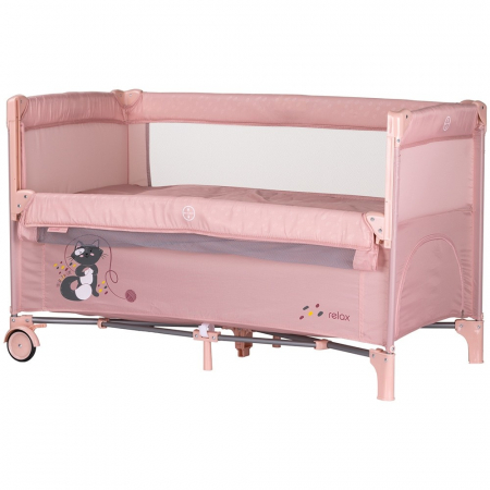 Patut bebe - Patut pliabil Chipolino Relax pink marshmallow cu laterala culisanta