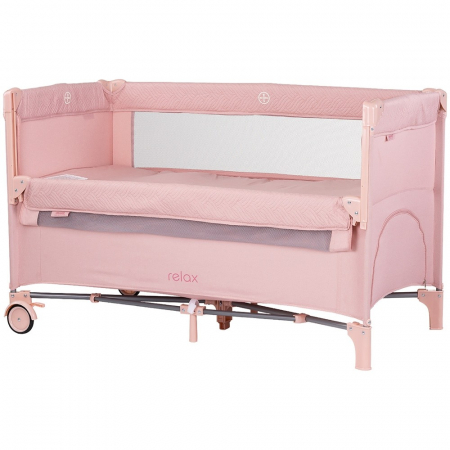 Patut bebe - Patut pliabil Chipolino Relax pink marshmallow linen cu laterala culisanta